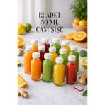 Rotanev 12 Adet Şeffaf Cam Shot Şişesi Sızdırmaz Beyaz Plastik Kapaklı Koku Süs Çok Amaçlı Şişe 50ML