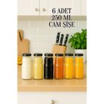 Rotanev 6 Adet 250 ML Şeffaf Sürahi Süt, Ayran, Su, Limonata, Meşrubat Şişesi Metal Gold Kapaklı Cam Şişe
