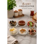 Rotanev 6 Adet Cam Çerezlik Seti Modern Çizgili Tatlı Kahvaltılık Sunum Kaseleri 10 cm