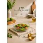 Rotanev Modern Çizgi Desenli Cam Salata Kasesi Meyve Sunumluk Kase Orta Boy 21 Cm