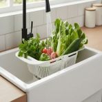 Rotanev Sürgülü Pratik Ayarlanabilir Lavabo Süzgeci, Ayarlı Süzgeç, Meyve Sebze Salata Yıkama Süzgeci Beyaz