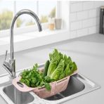 Rotanev Sürgülü Pratik Ayarlanabilir Lavabo Süzgeci, Ayarlı Süzgeç, Meyve Sebze Salata Yıkama Süzgeci Pembe