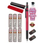 Rotring 500 Versatil Kalem Seti, 0,5 mm, Kırmızı, 6 Paket Uç, 2 Adet Silgi