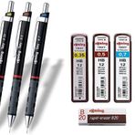 rOtring Tikky 3'lü set, renk kodlu, 0,35/0,5/0,7 mm, 3 kutu yedek HB ucu ve bir B20 silgi içerir