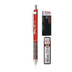 rOtring Tikky basmalı kurşun kalem, kırmızı şaft, + 12 yedek uç, HB 0,5 mm, B20 Rapid Silgi