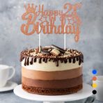 Rouclo Happy Birthday pasta süsü, doğum günü, pasta süsü, simli kek süsü Happy Birthday, pasta dekorasyonu, siyah, kız ve erkek için kap kek süsü (pembe altın - 21. doğum günü)
