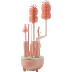 Route Silicone Baby Bottle Brush Three-Color Long Handle Cleaning Brush Combination 360 Degree Rotating Cleaning Bottle Brush Set (Yurt Dışından) - Pembe