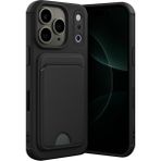 Rova iPhone 17 Pro Uyumlu Kartvizitli Kartlıklı Darbe Korumalı Silikon Kılıf – Siyah