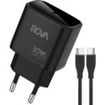 Rova SB124T 30W Type-C Hızlı Şarj Adaptörü + Type-C To Type-C Kablo Seti – Güvenlik Sertifikalı, Siyah