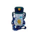 Rovco 300ml Askılı Pipetli Hayvan Desenli Akıllı Pipet Toplu Tritan Su Matarası (Koyu Yeşil-Lacivert)