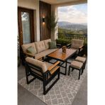 Rovena Esinti Balkon Takımı, Siyah Bahçe Takımı 5+1 Masa 70x110 3lü Koltuk 70x180 Tekli Koltuk 70x70 Cappuccino