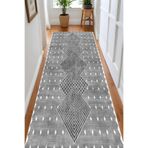 Rovigo Dijital Baskı Yıkanabilir Kaymaz Taban Salon Halısı Ve Yolluk RV062-FNL335, Gri, 100 x 400