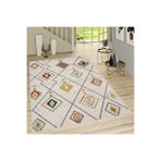 Rovigo Dijital Baskı Yıkanabilir Kaymaz Taban Salon Halısı Ve Yolluk RVG0739, Bej, 120 x 160