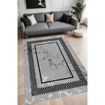 Rovigo Dijital Baskı Yıkanabilir Kaymaz Taban Salon Halısı Ve Yolluk RVG0845-FNL55, Gri, 50 x 80