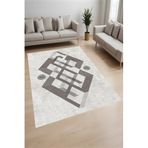 Rovigo Dijital Baskı Yıkanabilir Kaymaz Taban Salon Halısı Ve Yolluk RVG0995-FNL246, Bej, 100 x 150