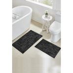 Rovigo Home Dijital Baskı Modern Banyo Halısı Ikili Banyo Paspası RVG5-SD1185 100X60+60X50 cm - Siyah
