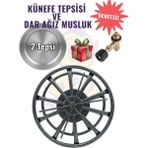 Rovizo Künefe Ocağı Dövme Desenli Antrasit 38 cm ve Künefe Tepsisi + Tüp Uyumlu Musluk - 2 Tepsili - Dar Ağız Musluk