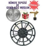 Rovizo Künefe Ocağı Dövme Desenli Antrasit 38 cm ve Künefe Tepsisi + Tüp Uyumlu Musluk - 2 Tepsili - Geniş Ağız Musluk