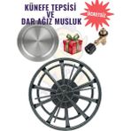 Rovizo Künefe Ocağı Dövme Desenli Antrasit 38 cm ve Künefe Tepsisi + Tüp Uyumlu Musluk - Dar Ağız Musluk+Tepsi