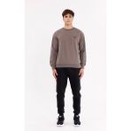 Rowinger Minimal Logolu Çift Şeritli Raglan Kol Sweatshirt, İki İplik Kumaş, Erkekler İçin Günlük Kullanım XL - Kahverengi