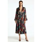 Roxela Desenli Uzun Saten Sabahlık/Kimono