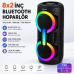Roxiva 8 Inç Çift Hoparlör Rgb Bluetooth Hoparlör Tws Özellikli Taşınabilir Kablosuz Ses Sistemi USB Destekli Güçlü Bass - Siyah