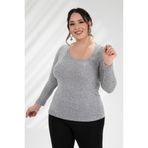 Roxxlen 333084 Kadın Büyük Beden Asimetrik Yaka Bluz Gri