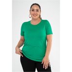 Roxxlen Kadın Büyük Beden Bisiklet Yaka Basic Bluz Yeşil