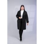 ROXXLEN Kadın Büyük Beden Çıt Çıt Detaylı Kaban Siyah, Ceket Yaka, Uzun Kol, Uzun, Dokuma, Kaşe, Düz, Regular, Casual/Günlük, Rahat Kesim