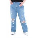 ROXXLEN Kadın Büyük Beden Yırtık Detaylı Kot Pantolon Mavi, Denim, Polikoton, Düz, Uzun, Casual/Günlük, Rahat Kesim