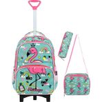 Roxy Flamingo Çekçek 3 Lü Ilkokul Çanta Seti - Sabit Çekçek Mekanizması (Katlanır Ön Ayak) - Çekçekli - Mint Yeşili - 40 x 20 x 28