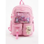 Roxy Kawaii Kore Tarzı Ayıcıklı Aksesuarlı Çok Bölmeli Çocuk Okul Çantası - Ayıcıklı Kore Sırt Çantası - Pembe - 44 x 30 x 20