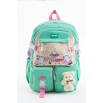 Roxy Kawaii Kore Tarzı Ayıcıklı Aksesuarlı Çok Bölmeli Çocuk Okul Çantası - Ayıcıklı Kore Sırt Çantası - Yeşil - 44 x 30 x 20