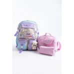 Roxy Kawaii Kore Tarzı Ayıcıklı Çok Bölmeli Çocuk - Okul Çantası , Beslenme Çantası , Kalemlik Seti - Ayıcıklı Kore Sırt Çantası - Mavi - Mor - 44 x 30 x 20