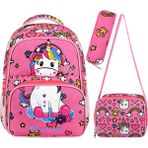 Roxy Lisanslı Unicorn Desenli 3'lü Set Okul Çantası,termal Beslenme Çantası ve Kalem Kutusu Seti - Bebek Pembe