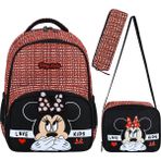 Roxy Minnie Mouse 3'lü Set Ilkokul Çantası, Termal Beslenme Çantası ve Kalem Kutusu Seti - Tek Adet - Siyah-Kırmızı