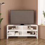 Roy B1420 Köşe Tv Ünitesi Tv Sehpası – Beyaz | Açık Raflı 48 Inç Uyumlu