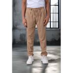 Roy Regular Fit Beli Lastikli Fitilli Kadife Kumaş Fermuarlı Jogger Erkek Pantolon - Bej