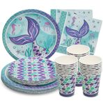 Royal Bluebonnet Deniz Kızı Parti Malzemeleri - 24 - Deniz Kızı Parti Tabakları (19,8 cm ve 9 inç), Kağıt Peçeteler ve Parti Bardakları için Servis - Tek Kullanımlık Küçük Deniz Kızı Doğum Günü