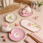 Royal Charme Veronica Çiçek Desenli Porselen Çay Fincan ve Sunum Takımı - Pembe