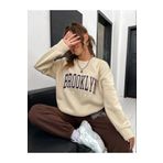 ROYAL FASHİON Kadın Brooklyn New York Baskılı Oversize Üç İplik Polar Bisiklet Yaka Eşofman Takımı