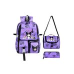 Royal Glow Kore Kawaii 3'lü set Lila Kapaklı Tatlı Şirin kuromi temalı Kız Çocuk İlkokul Çantası Termal Beslenme Çantası ve Kalemlik