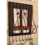 Royal Hediyelik 21X16CM Dekoratif Ahşap Pencere Modelli, Çiçek Saksılı, Uğur Böcekli, Duvar Anahtarlığı - Siyah