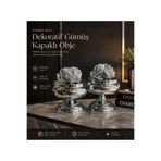 RoyalDecorHome Dekoratif 2'Li Mercan Ayaklı Şekerlik, Kutu&Obje Gümüş/Gold