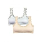 Royaleks 2 Adet Dantel Nakış İşlemeli Pedli Bambu Beyaz Krem Kadın Büstiyer