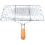 Royaleks 25x40 cm Ahşap Saplı Galvanizli Paslanmaz Demir Kafes Mangal Izgarası