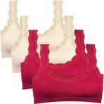 Royaleks 4 Adet Dantel Nakış İşlemeli Pedli Bambu Krem Bordo Kadın Büstiyer