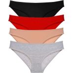 Royaleks 4 Adet Süper Eko Set Likralı Slip Siyah Kırmızı Ten Gri Kadın Külot