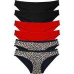 Royaleks 6 Adet Özel Set Likralı Yumuşak Dokulu Leopar Siyah Kırmızı Kadın Slip Külot