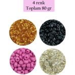 Royaleks Dökme Cam Kum Boncuk Büyük Boy (6/0) 4 mm - 4 Renk - Toplam 80 Gram - BNC410 - Standart - Renkli